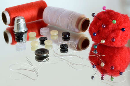 Sewing tools (and there reflection in the mirror)の写真素材