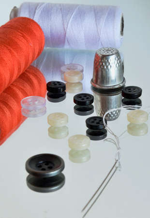 Sewing tools (and there reflection in the mirror)の写真素材