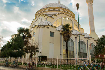 View of mosque, and bicycles of the faithfulの写真素材