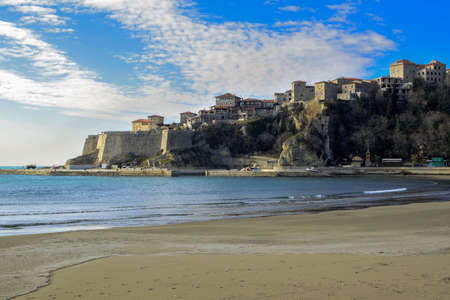 Short walk from the city to the quiet lonely beachの写真素材