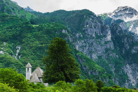 Ancient church in the green mountainの写真素材