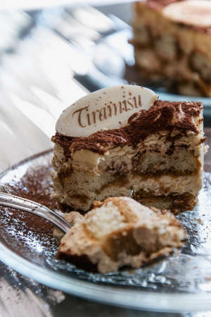 Tiramisu - a traditional Italian dessertの写真素材