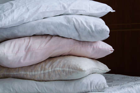 Pillow column on the bedの写真素材