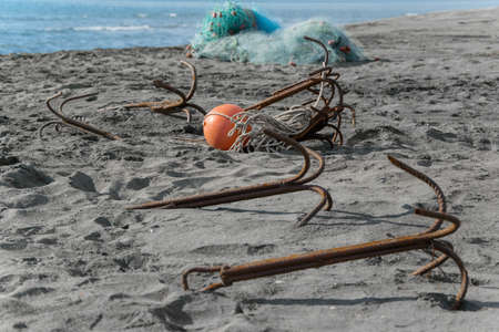 Anchors on the sandy beachの写真素材