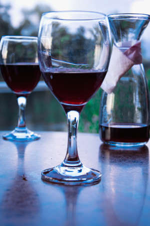 Two glass of wine in the open air restaurantの写真素材