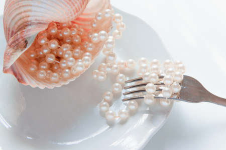 Pearls in the dish of destiny. Luxury lifestyle - fashion, abundance, richness, exuberance conceptの写真素材