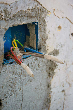 Close up of electrical socket - electricity repair or renovation conceptの写真素材