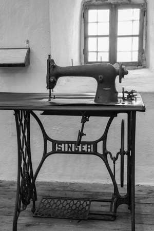 An antique manual "Singer" treadle sewing machineのeditorial素材