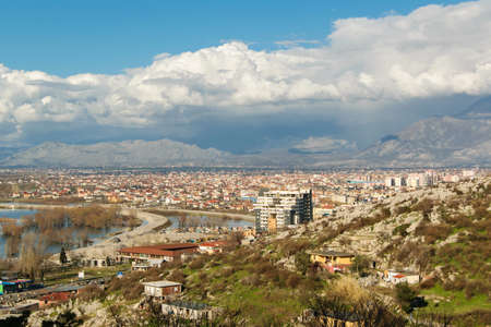 Cityscape of Shkodra, an Albanian city located between the mountains and Lake Shkodra. This is one of the most ancient cities in the Balkansの写真素材