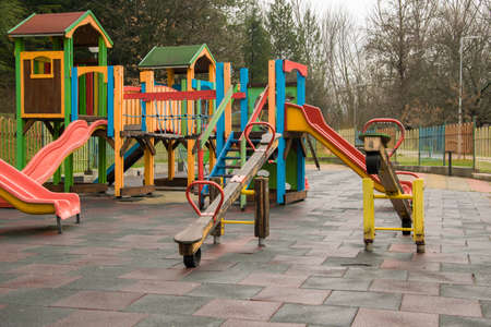 Colorful children playground in the green areaの写真素材