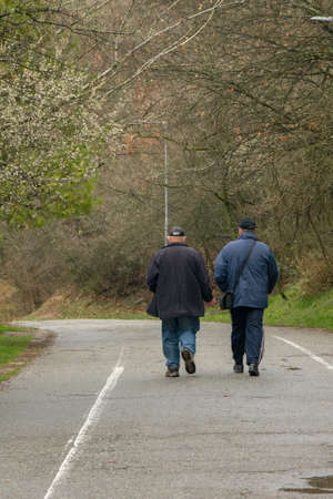 Senior people walking on the city park, healthy lifestyleの写真素材
