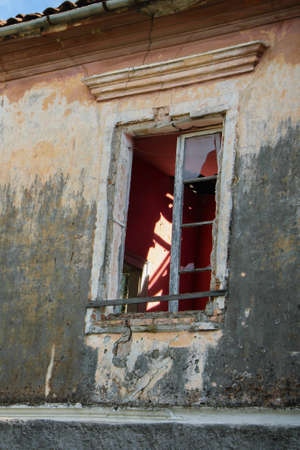 Close up of window of old abbandoned house, Albania, Europe