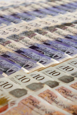 Closed up of pound sterling banknotes. United Kingdom currency