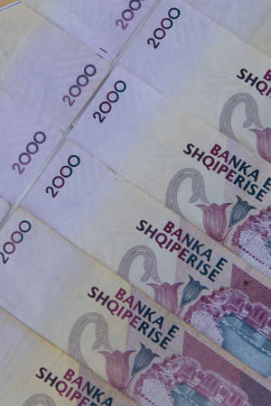 Close up of Albanian LEK. Albania national currency