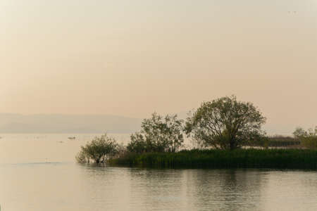 Tranquil Shkodra lake view. Albania nature. Natural peninsula in the lakeの写真素材