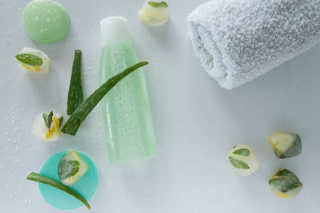 Natural body/face care product with aloe vera plant for sensitive skin.の写真素材