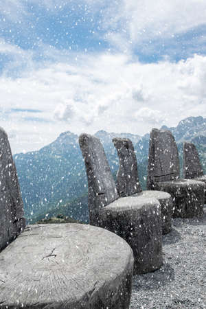 Divinity chairs. Ancient thrones of the gods on the top of the mountainの写真素材