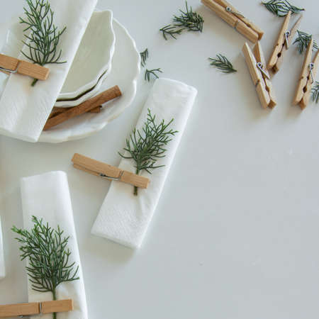 Preparations about arranging the table for winter holidays. Winter decoration, DIY