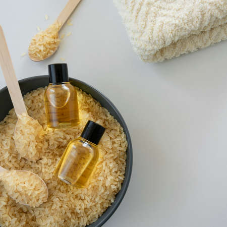 Skin care products with essence of rice. Healthy organic remedyの写真素材