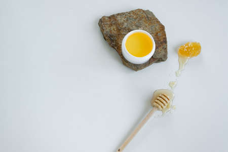 Skin care products with honey. Healthy organic remedy, superfood for the skinの写真素材