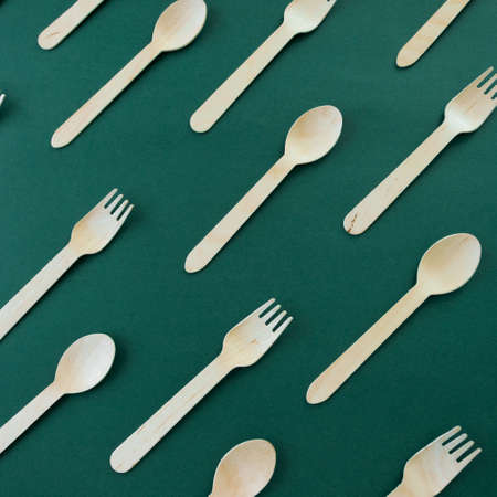 Bamboo wooden spoons and forks. Eco friendly kitchen utensil. Ecological conceptの写真素材