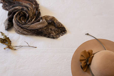 Autumn fashion flat lay. Trendy accessories for the fall seasonの写真素材