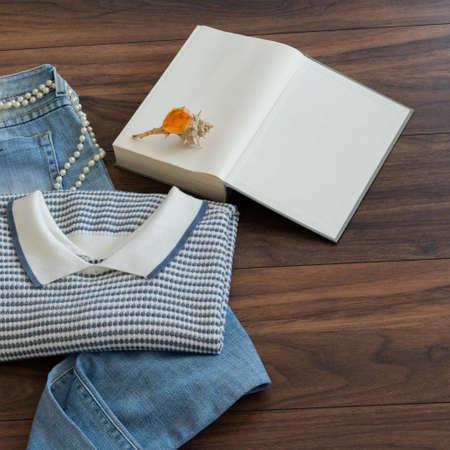 Casual stylish woman outfit. Flatlay of every woman dressesの写真素材
