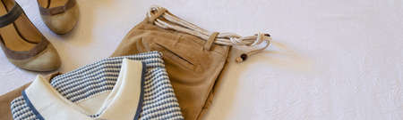 Casual stylish woman outfit. Flatlay of every woman dressesの写真素材
