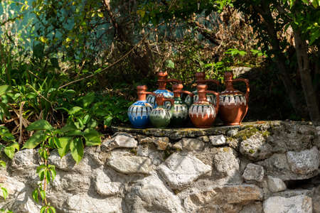 Colorful ceramic vases for water or vineの写真素材