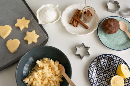 Preparing healthy biscuit with rice flour. Homemade, holiday bakery themes