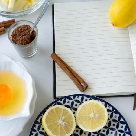 Top view of biscuit ingredients. Homemade bakery themesの写真素材