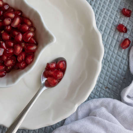 Pomegranate seeds. Raw organic antioxidant foodの写真素材