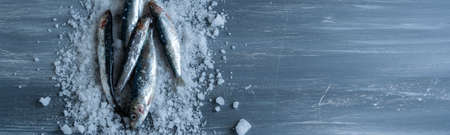 Preparing anchovies in salt. Healthy raw seafoodの写真素材