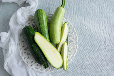 Fresh ripe garden zucchini. Raw organic vegetablesの写真素材