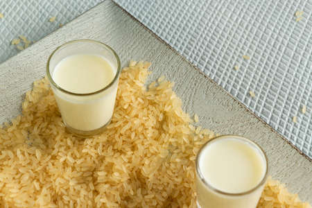 Fresh rice milk drink. Healthy nutritious vegetable milk. Homemade dairy themes