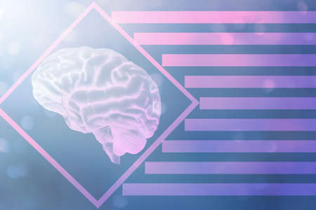 3D rendering. Illustration, graphic brighty brain with light elements, space for text