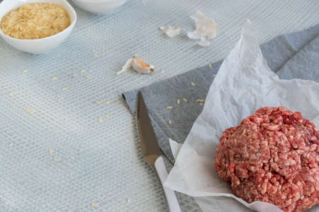 Uncooked ground meat, Homemade minced beef, protein ingredientの写真素材