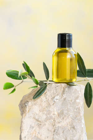 Top view of bottles essential olive oil. Healthy natura cosmetic treatment, massage treatment productの写真素材