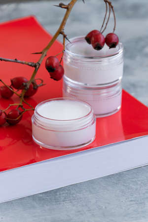 Organic cosmetics with rosehip extract, natural wellness beauty products