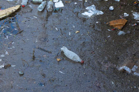 Plastic pollution in nature. Ecology contamination.