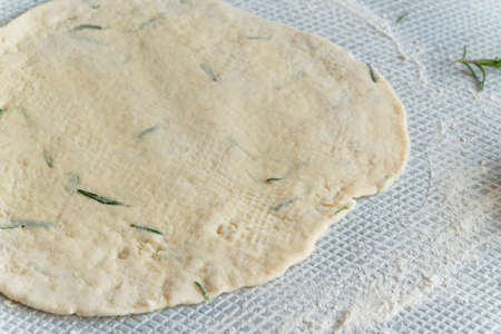 Dough with fresh rosemary, homemade bakery themes, culinary and food concept