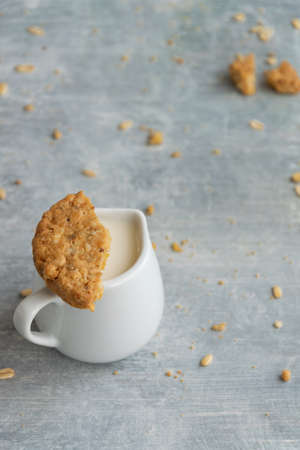 Healthy snack - oat milk and oat biscuits, alternative dairy drink