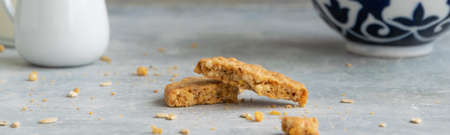 Healthy snack - oat milk and oat biscuits, alternative dairy drink