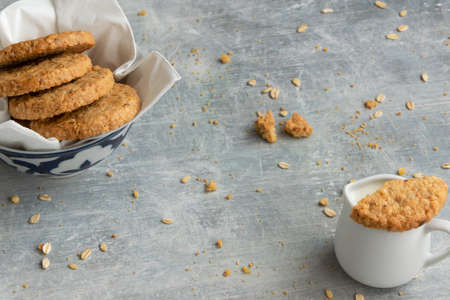 Healthy snack - oat milk and oat biscuits, alternative dairy drink
