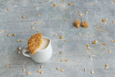 Healthy snack - oat milk and oat biscuits, alternative dairy drinkの写真素材