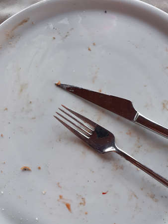 Empty dirty plate after eating pizza