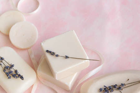 Handmade soap with lavender extract. Hygiene, artisanal products