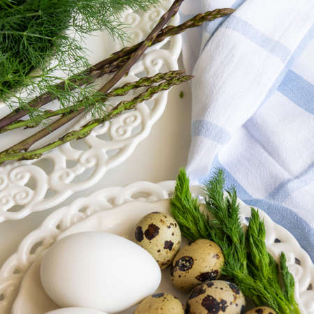 Cooking greenery - dill, wild asparagus and eggs