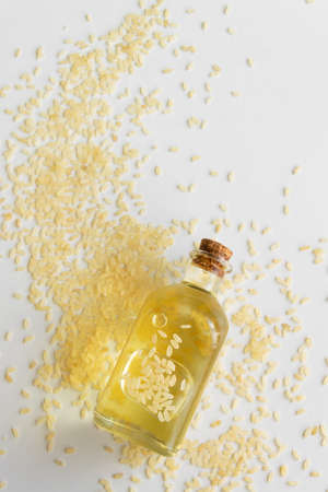 Biological rice oil, healthy eating ingredient, vegan and vegetarian food.の写真素材