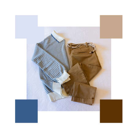 Autumn stylish woman outfit. Flatlay of woman dress and in a colour palette, with complimentary...